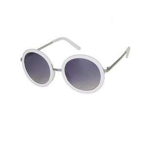 White Retro Style Round Metal Frame Sunglasses